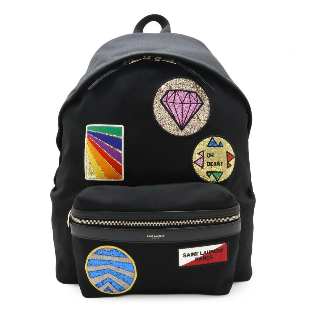SAINT LAURENT PARIS YSL City Multi Patch Backpack Canvas Black